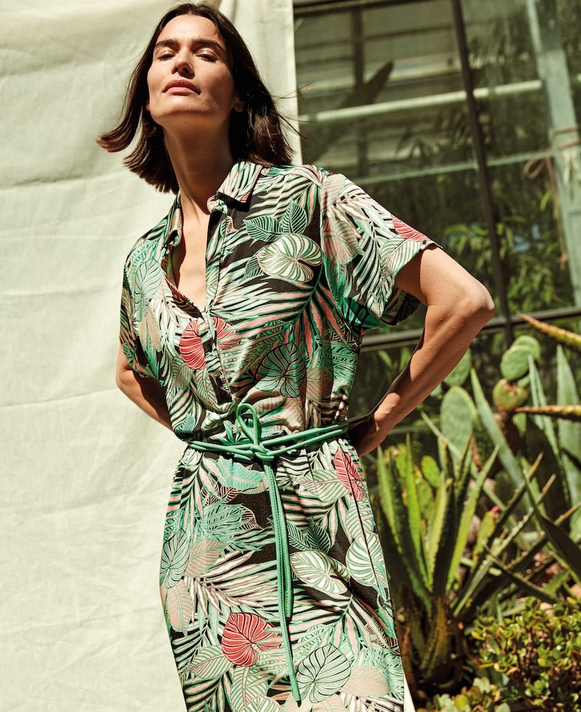 anker fles zeewier Halflange jurk in tropische print - Sonja Sonneville