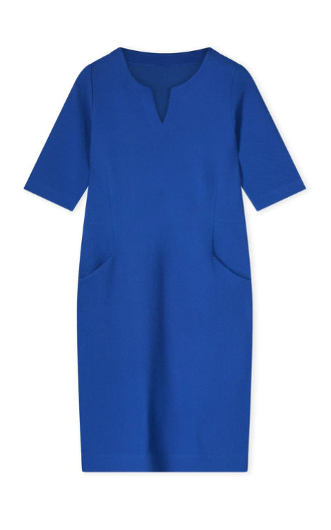 Kobaltblauwe rechte jurk met zijzakken