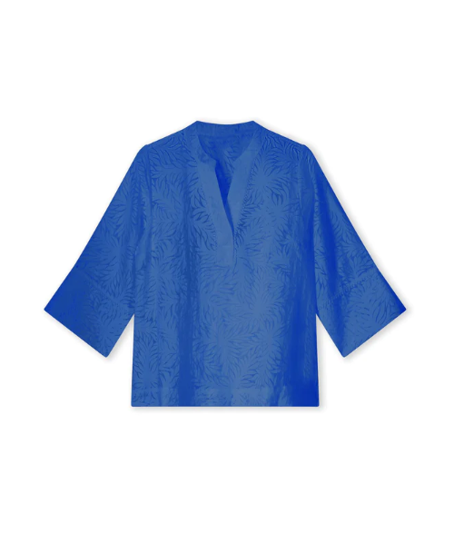 Kobaltblauwe bloes in transparante bladprint