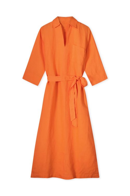 Oranje halflange linnen jurk